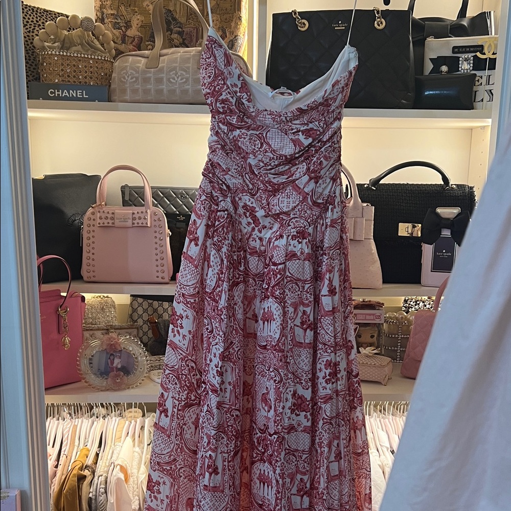 Raspberry & White Printed Midi Dress - Women's Summer Dress